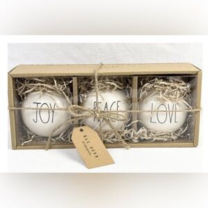 Rae Dunn by Magenta Joy Peace Love Ceramic Ornaments Set of 3 New In Box